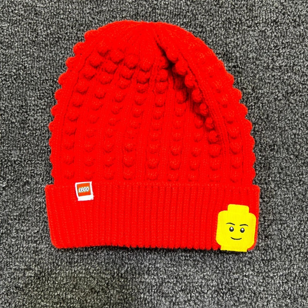 Lego Minifigure Beanie Hat Unisex One Size Red Cotton Chunky Knit Warm Winter